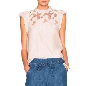 Ulla Johnson Top Ivory Short Sleeve Lace Linen 4